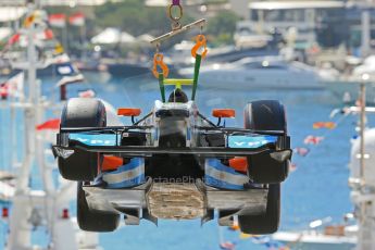 World © Octane Photographic Ltd. Friday 23rd May 2014. GP2 Feature Race – Monaco, Monte Carlo. Facu Regalia's car being recovered - Hilmer Motorsport. Digital Ref: 0963LB1D5617