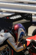 World © Octane Photographic Ltd. Friday 23rd May 2014. GP2 Feature Race – Monaco, Monte Carlo. Jolyon Palmer celebrates for the TV camera - DAMS. Digital Ref : 0963LB1D7218