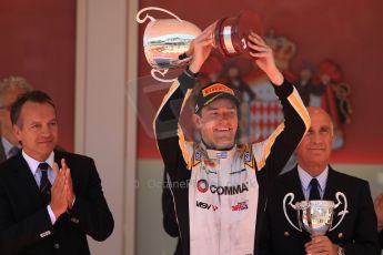 World © Octane Photographic Ltd. Friday 23rd May 2014. GP2 Feature Race – Monaco, Monte Carlo. Jolyon Palmer raises his winners trophy - DAMS. Digital Ref : 0963LB1D7271