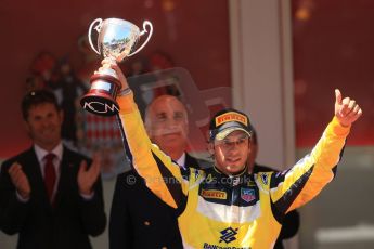 World © Octane Photographic Ltd. Friday 23rd May 2014. GP2 Feature Race – Monaco, Monte Carlo. Felipe Nasr raises hos 3rd place trophy - Carlin. Digital Ref : 0963LB1D7300