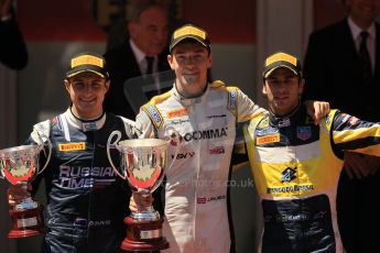 World © Octane Photographic Ltd. Friday 23rd May 2014. GP2 Feature Race – Monaco, Monte Carlo. Jolyon Palmer (1st) - DAMS, Mitch Evans (2nd) - RT Russian Time and Felipe Nasr (3rd) on the podium - Carlin. Digital Ref : 0963LB1D7333