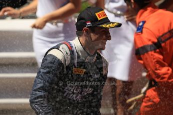 World © Octane Photographic Ltd. Friday 23rd May 2014. GP2 Feature Race – Monaco, Monte Carlo. Mitch Evans (2nd) sprays his champagne - RT Russian Time. Digital Ref : 0963LB1D7343
