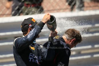 World © Octane Photographic Ltd. Friday 23rd May 2014. GP2 Feature Race – Monaco, Monte Carlo. Mitch Evans (2nd) sprays his champagne - RT Russian Time. Digital Ref : 0963LB1D7360