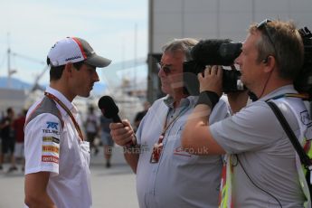 World © Octane Photographic Ltd. Sunday 25TH May 2014. Monaco GP - Gary Anderson interviews Sauber C33 – Adrian Sutil. Formula 1 Paddock. Digital Ref: