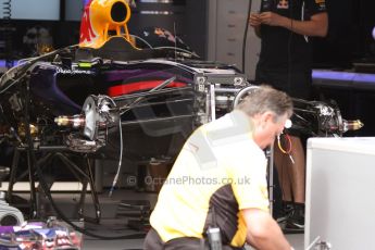 World © Octane Photographic Ltd. Wednesday 21st May 2014. Monaco - Monte Carlo - Formula 1 Pitlane. Infiniti Red Bull Racing RB10 - Front suspension. Digital Ref: