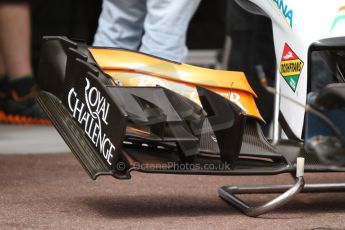 World © Octane Photographic Ltd. Wednesday 21st May 2014. Monaco - Monte Carlo - Formula 1 Pitlane. Sahara Force India VJM07 – Front wing. Digital Ref :