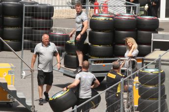 World © Octane Photographic Ltd. Wednesday 21st May 2014. Monaco - Monte Carlo - Formula 1 Paddock. Pirelli tyre choices and the Mercedes AMG Petronas team collecting them. Digital Ref: 0953cb7d1915