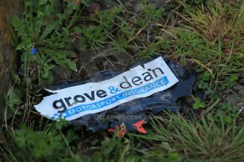 World © Octane Photographic Ltd. Protyre Formula Renault Championship. June 1st 2014. Race 2 – Castle Donington. Trackside debris with Grove and Dean Motorsport insurance logo. Digital Ref : 0975CB1D0562