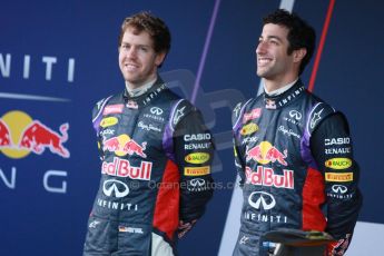 World © Octane Photographic Ltd. 2014 Formula 1 Winter Testing, Circuito de Velocidad, Jerez. Tuesday 27th January 2014. Day 1. Infiniti Red Bull Racing RB10 launch. Sebastian Vettel and Daniel Ricciardo. Digital Ref: 0885cb1d9258