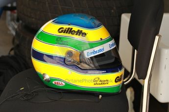 World © Octane Photographic Ltd. Senna Formula 1 car showcase filmed by Sky F1 at Donington Park race track. Tuesday 8th April 2014. Bruno Senna Race Helmet. Digital Ref : 0904lb1d0007