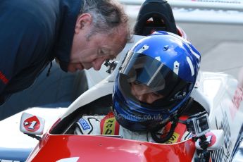 World © Octane Photographic Ltd. Senna Formula 1 car showcase filmed by Sky F1 at Donington Park race track. Tuesday 8th April 2014. Damon Hill, Ex-Ayrton Senna Toleman TG184. Digital Ref : 0904lb1d0011