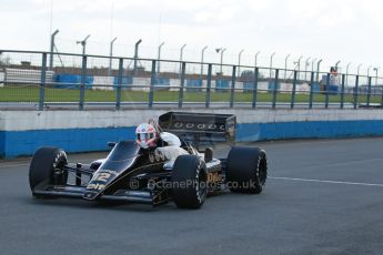 World © Octane Photographic Ltd. Senna Formula 1 car showcase filmed by Sky F1 at Donington Park race track. Tuesday 8th April 2014. Lotus 98T. Martin Brundle  - Digital Ref : 0904lb1d0047