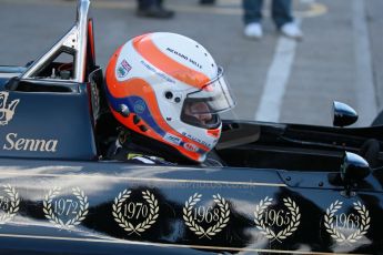 World © Octane Photographic Ltd. Senna Formula 1 car showcase filmed by Sky F1 at Donington Park race track. Tuesday 8th April 2014. Martin Brundle - Lotus 98T. Digital Ref : 0904lb1d0061