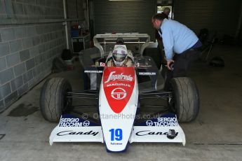 World © Octane Photographic Ltd. Senna Formula 1 car showcase filmed by Sky F1 at Donington Park race track. Tuesday 8th April 2014. Ex-Ayrton Senna Toleman TG184 - Alastair Davidson. Digital Ref : 0904lb1d3950