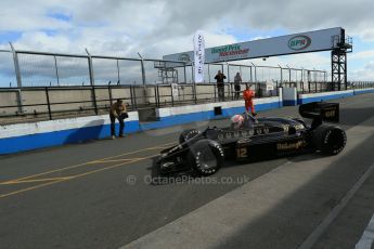 World © Octane Photographic Ltd. Senna Formula 1 car showcase filmed by Sky F1 at Donington Park race track. Tuesday 8th April 2014. Martin Brundle in the Lotus 98T. Digital Ref : 0904lb1d3971