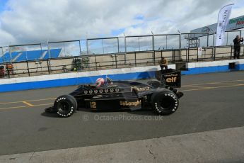 World © Octane Photographic Ltd. Senna Formula 1 car showcase filmed by Sky F1 at Donington Park race track. Tuesday 8th April 2014. Martin Brundle in the Lotus 98T. Digital Ref : 0904lb1d3978