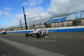 World © Octane Photographic Ltd. Senna Formula 1 car showcase filmed by Sky F1 at Donington Park race track. Tuesday 8th April 2014. Ex-Ayrton Senna Toleman TG184 - Alastair Davidson. Digital Ref : 0904lb1d3992