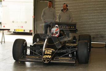 World © Octane Photographic Ltd. Senna Formula 1 car showcase filmed by Sky F1 at Donington Park race track. Tuesday 8th April 2014. Martin Brundle in the Lotus 98T. Digital Ref : 0904lb1d9926