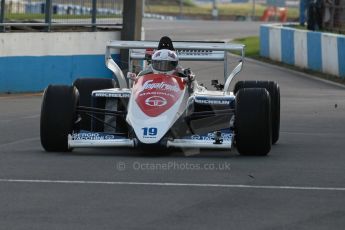 World © Octane Photographic Ltd. Senna Formula 1 car showcase filmed by Sky F1 at Donington Park race track. Tuesday 8th April 2014. Ex-Ayrton Senna Toleman TG184 - Alastair Davidson. Digital Ref : 0904lb1d9933