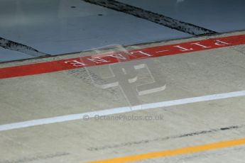 World © Octane Photographic Ltd. Tuesday 8th July 2014. British in-season Formula 1 test, Silverstone, UK. McLaren Mercedes MP4/29 tire marks on garage floor. Digital Ref: 1029LB1D2225