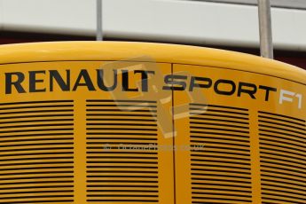 World © Octane Photographic Ltd. Tuesday 8th July 2014. British in-season Formula 1 test, Silverstone, UK. Renault Sport F1 logo. Digital Ref: 1029LB1D3630