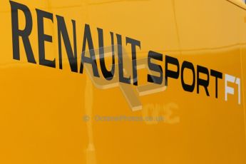 World © Octane Photographic Ltd. Tuesday 8th July 2014. British in-season Formula 1 test, Silverstone, UK. Renault Sport F1 logo. Digital Ref: 1029LB1D3637