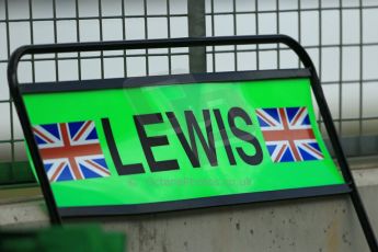 World © Octane Photographic Ltd. Wednesday 9th July 2014. British in-season Formula 1 test, Silverstone, UK. Mercedes AMG Petronas F1 W05 Hybrid – Lewis Hamilton pit board. Digital Ref: 1030LB1D2954