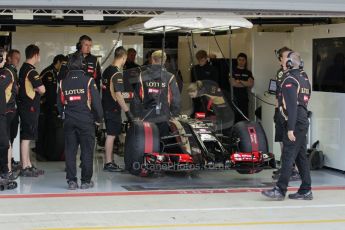 World © Octane Photographic Ltd. Wednesday 9th July 2014. British in-season Formula 1 test, Silverstone, UK. Lotus F1 Team E22 – Charles Pic. The new 18" rims being trialled by Pirelli and Lotus Digital Ref: 1030LB1D3796