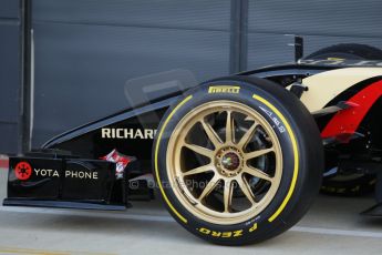 World © Octane Photographic Ltd. Wednesday 9th July 2014. British in-season Formula 1 test, Silverstone, UK. Lotus F1 Team E22 – Charles Pic. The new 18" rims being trialled by Pirelli and Lotus Digital Ref: 1030LB1D3821