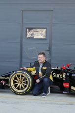World © Octane Photographic Ltd. Wednesday 9th July 2014. British in-season Formula 1 test, Silverstone, UK. Lotus F1 Team E22 – Paul Hembery. The new 18" rims being trialled by Pirelli and Lotus Digital Ref: 1030LB1D3853
