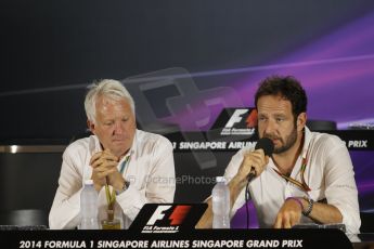 World © Octane Photographic Ltd. Friday 19th September 2014, Singapore Grand Prix, Marina Bay. - Formula 1 Press conference with Charlie Whiting (F1 Race Director) and Matteo Bonciani (FIA F1 Head of Communications). Digital Ref: 1121CB1D7676