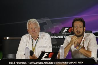 World © Octane Photographic Ltd. Friday 19th September 2014, Singapore Grand Prix, Marina Bay. - Formula 1 Press conference with Charlie Whiting (F1 Race Director)  and Matteo Bonciani (FIA F1 Head of Communications). Digital Ref: 1121CB1D7678