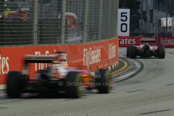 World © Octane Photographic Ltd. Friday 19th September 2014, Singapore Grand Prix, Marina Bay. - Formula 1 Practice 1. Scuderia Ferrari F14T – Kimi Raikkonen and Fernando Alonso. Digital Ref: