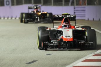 World © Octane Photographic Ltd. Friday 19th September 2014, Singapore Grand Prix, Marina Bay. - Formula 1 Practice 2. Marussia F1 Team MR03 – Max Chilton and McLaren Mercedes MP4/29 - Jenson Button. Digital Ref: