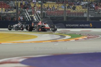 World © Octane Photographic Ltd. Friday 19th September 2014, Singapore Grand Prix, Marina Bay. - Formula 1 Practice 2. Marussia F1 Team MR03 – Max Chilton and Sauber C33 – Adrian Sutil. Digital Ref: