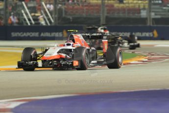 World © Octane Photographic Ltd. Friday 19th September 2014, Singapore Grand Prix, Marina Bay. - Formula 1 Practice 2. Marussia F1 Team MR03 – Max Chilton and Sauber C33 – Adrian Sutil. Digital Ref: