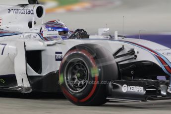 World © Octane Photographic Ltd. Friday 19th September 2014, Singapore Grand Prix, Marina Bay. - Formula 1 Practice 2. Williams Martini Racing FW36 – Valtteri Bottas. Digital Ref: