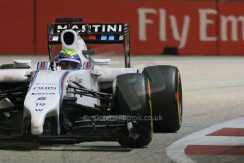 World © Octane Photographic Ltd. Friday 19th September 2014, Singapore Grand Prix, Marina Bay. - Formula 1 Practice 2. Williams Martini Racing FW36 – Felipe Massa. Digital Ref:
