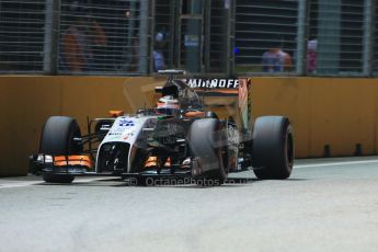 World © Octane Photographic Ltd. Friday 19th September 2014, Singapore Grand Prix, Marina Bay. - Formula 1 Practice 2. Sahara Force India VJM07 – Nico Hulkenburg. Digital Ref :