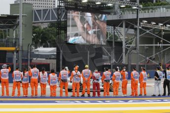 World © Octane Photographic Ltd. Saturday 20th September 2014, Singapore Grand Prix, Marina Bay. - Formula 1 Practice 3. Track Marshals and Mercedes SLS AMG GT Safety Car. Digital Ref: