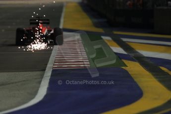 World © Octane Photographic Ltd. Saturday 20th September 2014, Singapore Grand Prix, Marina Bay. - Formula 1 Qualifying. Marussia F1 Team MR03 - Jules Bianchi kicking up sparks. Digital Ref: 1124CB1D9775