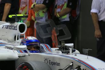 World © Octane Photographic Ltd. Saturday 20th September 2014, Singapore Grand Prix, Marina Bay. - Formula 1 Qualifying Parc Ferme. Williams Martini Racing FW36 – Valtteri Bottas. Digital Ref: 1125LB1D2877