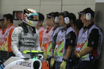 World © Octane Photographic Ltd. Saturday 20th September 2014, Singapore Grand Prix, Marina Bay. - Formula 1 Qualifying Parc Ferme. Mercedes AMG Petronas F1 W05 – Lewis Hamilton. Digital Ref: 1125LB1D2884