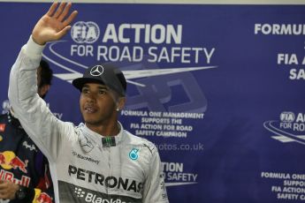 World © Octane Photographic Ltd. Saturday 20th September 2014, Singapore Grand Prix, Marina Bay. - Formula 1 Qualifying Parc Ferme. Mercedes AMG Petronas F1 W05 – Lewis Hamilton. Digital Ref: 1125LB1D2971