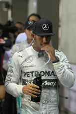 World © Octane Photographic Ltd. Saturday 20th September 2014, Singapore Grand Prix, Marina Bay. - Formula 1 Qualifying Parc Ferme. Mercedes AMG Petronas F1 W05 – Lewis Hamilton. Digital Ref: 1125LB1D2972