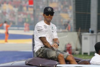 World © Octane Photographic Ltd. Saturday 20th September 2014, Singapore Grand Prix, Marina Bay. - Formula 1 Drivers’ Parade. Mercedes AMG Petronas F1 W05 – Lewis Hamilton. Digital Ref: 1127CB1D0838