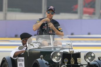 World © Octane Photographic Ltd. Saturday 20th September 2014, Singapore Grand Prix, Marina Bay. Formula 1 Drivers’ Parade. Infiniti Red Bull Racing RB10 - Sebastian Vettel. Digital Ref: 1127CB1D0851