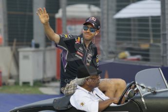 World © Octane Photographic Ltd. Saturday 20th September 2014, Singapore Grand Prix, Marina Bay. Formula 1 Drivers’ Parade. Infiniti Red Bull Racing RB10 - Sebastian Vettel. Digital Ref: 1127CB1D0859