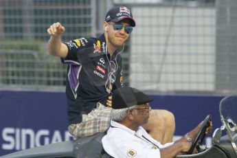 World © Octane Photographic Ltd. Saturday 20th September 2014, Singapore Grand Prix, Marina Bay. Formula 1 Drivers’ Parade. Infiniti Red Bull Racing RB10 - Sebastian Vettel. Digital Ref: 1127CB1D0863