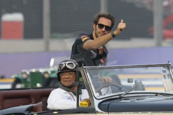 World © Octane Photographic Ltd. Saturday 20th September 2014, Singapore Grand Prix, Marina Bay. - Formula 1 Drivers’ Parade. Scuderia Toro Rosso STR9 - Jean-Eric Vergne. Digital Ref: 1127CB1D0906